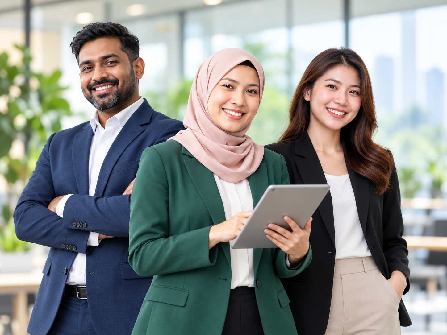 Professional Malaysian Indian, Malay and Chinese business team