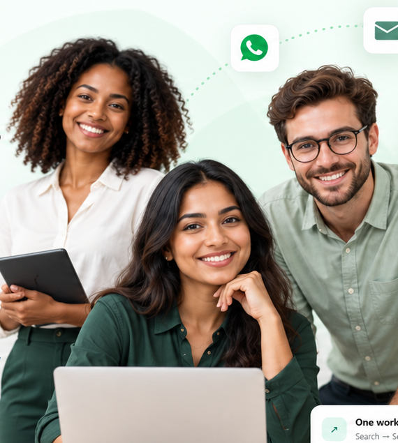 Professional business team using HiBell Connect for customer outreach and messaging